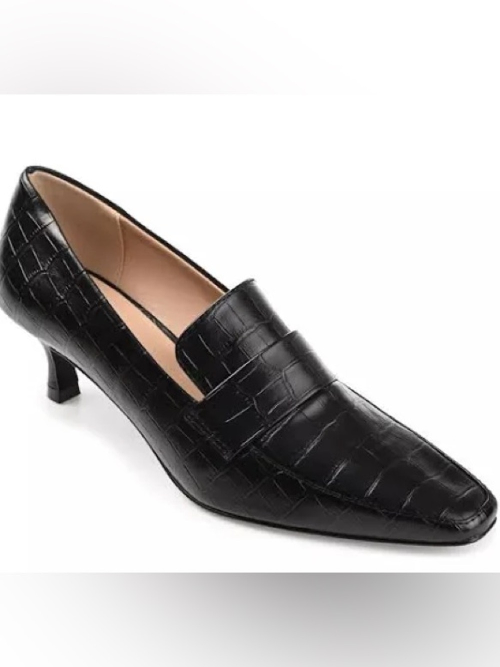Journee Collection Black Croc-Embossed Kitten Heel Loafers Wide
